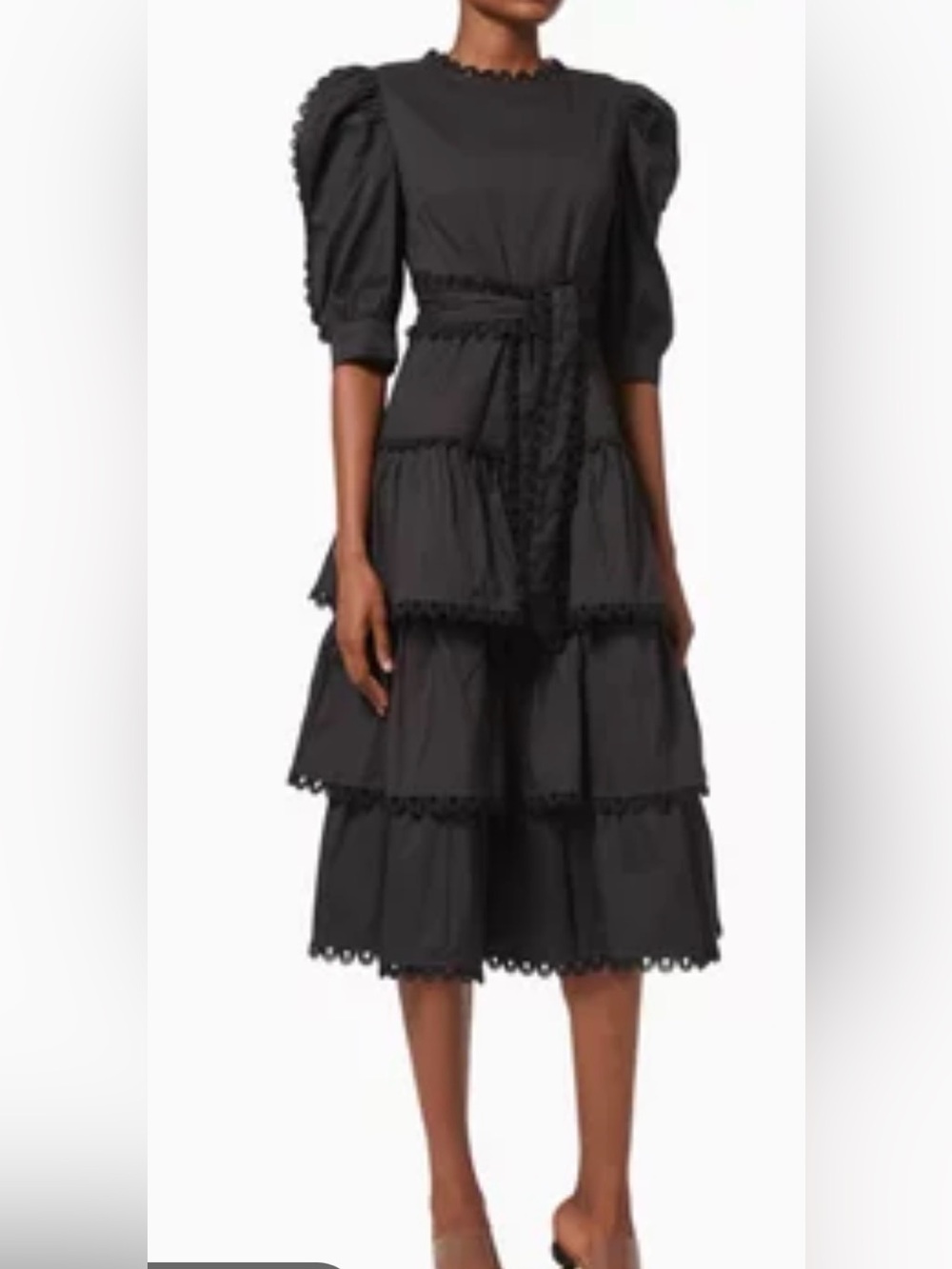 CeliaB Black Tiered Midi Dress with Waist Tie